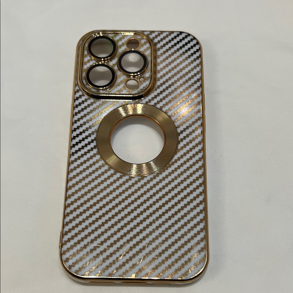 “Bundle 10/$13” iPhone 14 Pro Gold and White plastic Phone Case